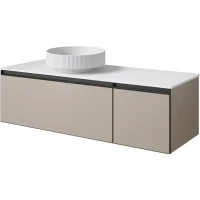 Тумба с раковиной Armadi Art Quatro Daphne 790-M2-140-D-A + 792-140-W + 801-R-MW 141 см L, подвесная, со столешницей, бежевый матовый