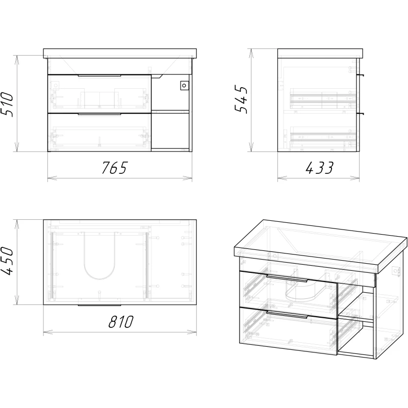 Комплект мебели темный дуб 81 см Grossman Форта 1080042 + 30469 + 2080022