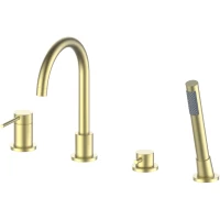 Смеситель на борт ванны Oliveeka Y OL-669017-BG с душевым гарнитуром, золотой матовый