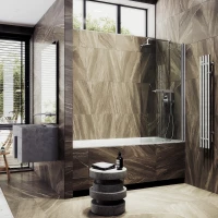 Шторка на ванну MaybahGlass MGV-782-5 70 см, профиль матовый хром, стекло прозрачное