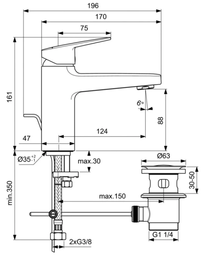 Смеситель для раковины с донным клапаном Ideal Standard Ceraplan BD227XG - фото 5