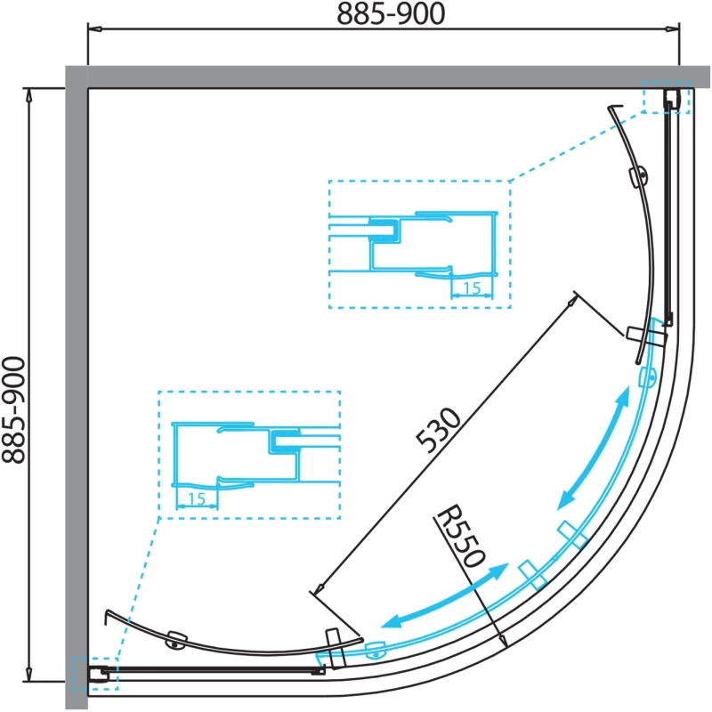 Душевой уголок 90x90 см BelBagno DUE-R-2-90-P-Cr текстурное