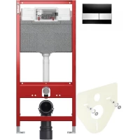 Инсталляция для унитазаTece TECEsquare 9300302 + 9200010 + 9380014 + 9240806 с кнопкой смыва, черный/нержавеющая сталь