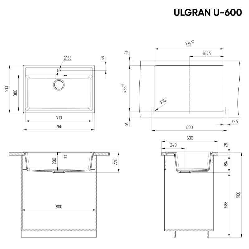 Кухонная мойка Ulgran темно-серый U-600-309