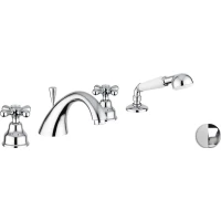 Смеситель на борт ванны Emmevi Deco Classic 12120/BC с душевым гарнитуром, хром/белый