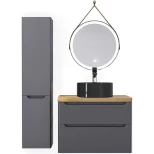 Комплект мебели серый матовый 80 см со столешницей бук светлый Jorno Wood Wood.01.80/P/GR + Wood.06.80/LW + 0008691 + Wood.02.50/TK