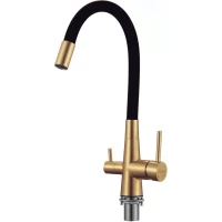 Смеситель для кухни Fmark FS1062-C01 с подключением к фильтру, гибким изливом, золотой матовый/черный