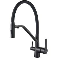 Смеситель для кухни Shevanik S278H с подключением к фильтру, гибким изливом, черный матовый