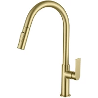 Смеситель для кухни AQG Sort 05SOA510OC с выдвижным изливом, золотой матовый