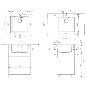 Изображение товара кухонная мойка ulgran under 450-05 50x45 см, бетон