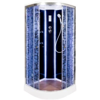 Душевая кабина 100x100x220 см Deto BM1510LEDBLACK матовое с прозрачным узором