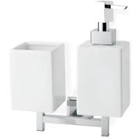 Стакан для зубных щеток с дозатором для жидкого мыла Stil Haus Urania U14D(08-BI) настенный, хром/белый