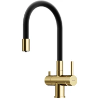 Смеситель для кухни Sancos Lucia SC4004BG с подключением к фильтру, гибким изливом, золотой матовый