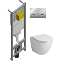 Комплект инсталляция с унитазом Jacob Delafon E21822-CP с кнопкой смыва, хром + унитаз подвесной Grossman GR-4457S безободковый, с сиденьем микролифт, белый
