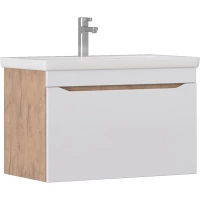 Тумба под раковину Vigo Grani 166 дуб золотой 76,6 см, подвесная, белый глянец/дуб золотой