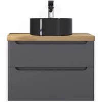 Тумба с раковиной серый матовый 80 см со столешницей бук светлый Jorno Wood Wood.01.80/P/GR + Wood.06.80/LW + 0025403