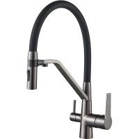 Смеситель для кухни Shevanik S278T с подключением к фильтру, гибким изливом, оружейная сталь