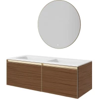 Комплект мебели Armadi Art Quatro Bilbao 790-M2-140(70+70)-B-MG+L + 793-140-2-W + 545-100-MG 141 см, подвесной, с подсветкой, дуб