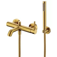 Смеситель для ванны Grocenberg GB8099GL с душевым гарнитуром, золотой брашированный