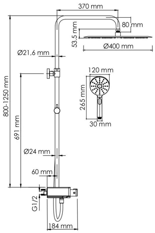 Душевая система 400 мм WasserKRAFT Aller A113.117.127.CH Thermo - фото 3
