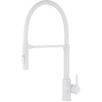 Смеситель для кухни Paulmark Halt Ha214021-WH с гибким изливом, белый матовый