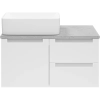Тумба с раковиной Brevita Cargo CAR-01080-011П2Я + MA01-80К + 7050H-805 80 см L, подвесная, со столешницей, белый матовый