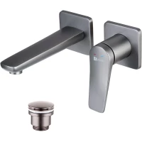 Смеситель для раковины Lemark Bronx LM3736GM встраиваемый, с донным клапаном, графит матовый