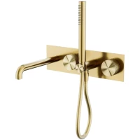 Смеситель для ванны Feramolli Sole S251-23GL CoolStart, встраиваемый, с душевым гарнитуром, золотой матовый