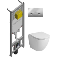 Комплект инсталляция с унитазом Jacob Delafon E21822-CP с кнопкой смыва, хром + унитаз подвесной Grossman GR-4455SQ безободковый, торнадо, с сиденьем микролифт, белый