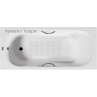 Ванна чугунная Vinsent Veron Aura VAU1707042H/VH0015CH-AS 170x70 см, с ручками, антискользящим покрытием, белый