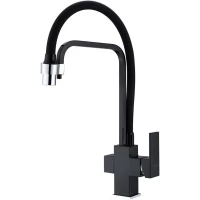 Смеситель для кухни Zorg ZR 341-6 YF BLACK с подключением к фильтру, гибким изливом, черный