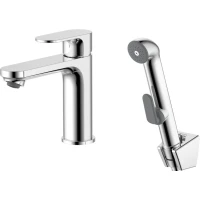 Смеситель для раковины Aquatek Альфа AQ1912CR с гигиеническим душем, без донного клапана, хром