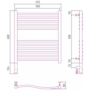Изображение товара полотенцесушитель электрический 600x500 мэм левый сунержа флюид 3.0 00-5820-6050