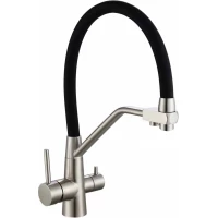 Смеситель для кухни Fmark FS0662-L01-V2 с подключением к фильтру, гибким изливом, сатин/черный