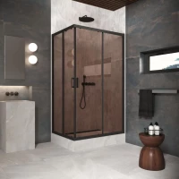 Душевой уголок Vegas Glass ZA-F Protec h1900 110*80 02M 05 110x80 см, профиль черный матовый, стекло бронза