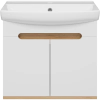 Тумба под раковину Misty Сканди Э-Ска01060-011П 56,3 см, подвесная, белый глянец/дуб крафт золотой/антрацит матовый