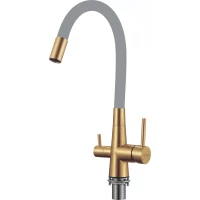 Смеситель для кухни Fmark FS1062-C04 с подключением к фильтру, гибким изливом, золотой матовый/серый
