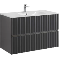 Тумба под раковину Art&Max Elegant AM-ELEGANT-900-2C-SO-GM-LED 90 см, подвесная, с LED-подсветкой ручек, серый матовый