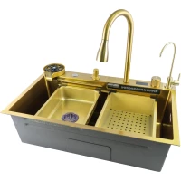 Кухонная мойка Fmark FSC002C 75x46 см, многофункциональная, золотой матовый