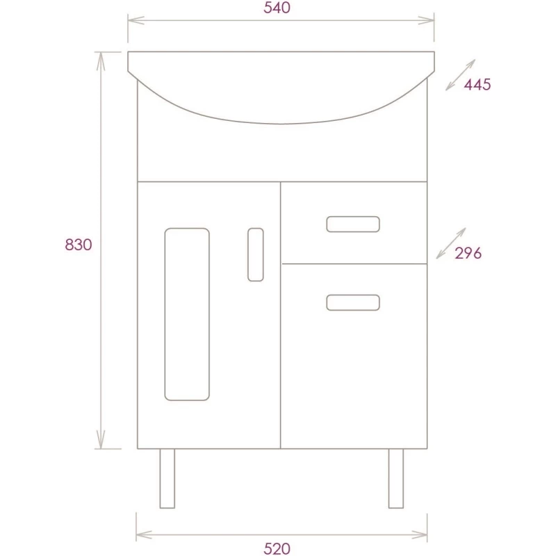 Комплект мебели белый глянец 54 см Onika Кристалл 105551 + UM-ERI55/1 + 205818
