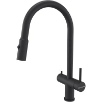 Смеситель для кухни KuchenStern Brunn FS 751BL80 с подключением к фильтру, выдвижным изливом, черный матовый