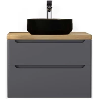 Тумба с раковиной серый матовый 80 см со столешницей бук светлый Jorno Wood Wood.01.80/P/GR + Wood.06.80/LW + 0235888