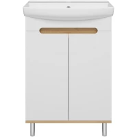 Тумба под раковину Misty Сканди Э-Ска01060-0150-2Д 56,3 см, напольная, белый глянец/дуб крафт золотой/антрацит матовый