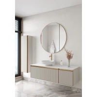 Комплект мебели Armadi Art Quatro Cashmere 790-M2-140-CM-RIB-MG + 792-140-W + 801-R-MW + 545-100-MG 141 см L, подвесной, со столешницей, кашемир матовый