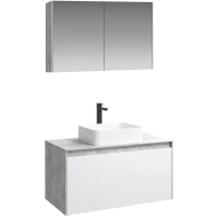 Комплект мебели бетон светлый/белый глянец 100 см Aqwella 5 Stars Mobi MOB0110BS + MOB0710W + 641945 + MOB0410 + MOB0717BS