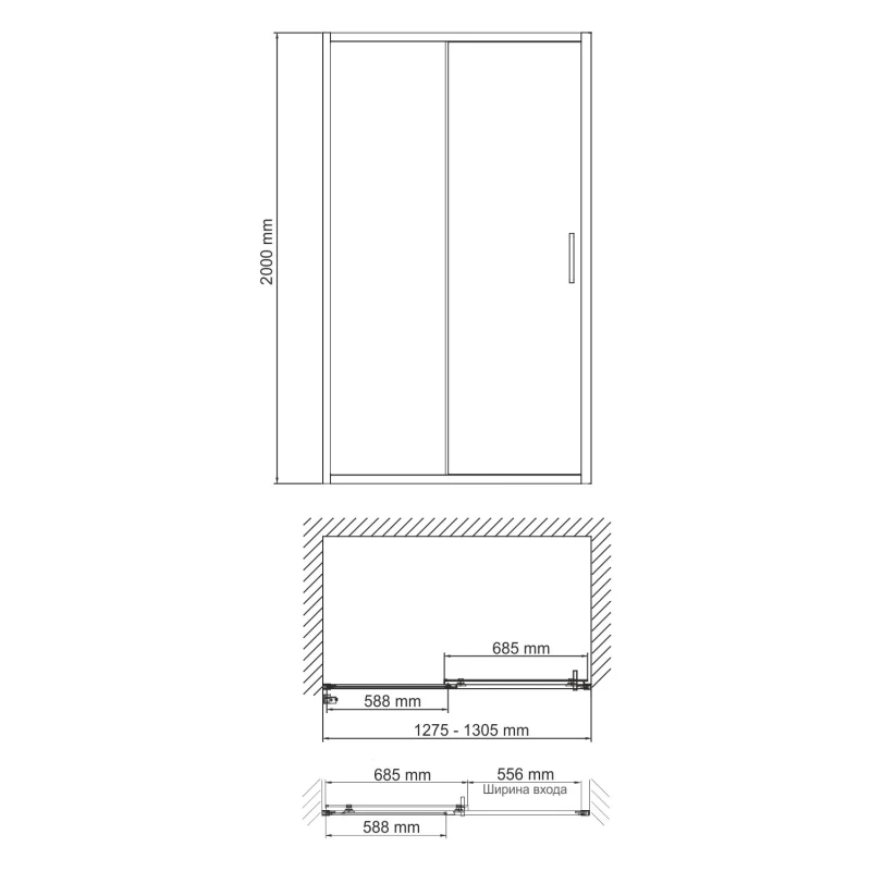 Душевая дверь 130 см WasserKRAFT Main 41S30 прозрачное