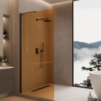 Душевая перегородка Vincea Walk-In VLSW-1H VLSW-1H900GSB 90 см, профиль черный матовый, стекло янтарное