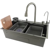 Кухонная мойка Fmark FSC002Q 75x46 см, многофункциональная, графит