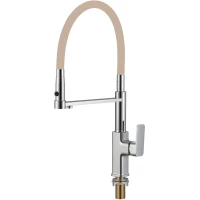 Смеситель для кухни Savol S-L1808-12 с подключением к фильтру, гибким изливом, хром/бежевый