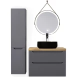 Комплект мебели серый матовый 80 см со столешницей бук светлый Jorno Wood Wood.01.80/P/GR + Wood.06.80/LW + 0235888 + Wood.02.50/TK